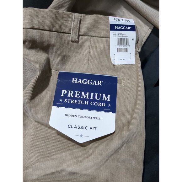 Haggar Classic Fit Stretch Corduroy Khaki Hidden Comfort Waist 40WX30L Pants NWT - Picture 5 of 8
